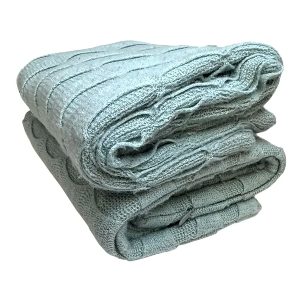 West Elm Teal Ribbon Knitted Acrylic Cotton Zip Close Pillow Cover Pair